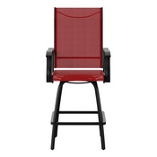 Valerie Patio Bar Height Stools Set of 2, All-Weather Textilene Swivel Patio Stools with High Back & Armrests in Red, 2-ET-SWVLPTO-30-RD-GG