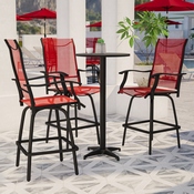 Valerie Patio Bar Height Stools Set of 2, All-Weather Textilene Swivel Patio Stools with High Back & Armrests in Red, 2-ET-SWVLPTO-30-RD-GG