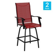 Valerie Patio Bar Height Stools Set of 2, All-Weather Textilene Swivel Patio Stools with High Back & Armrests in Red, 2-ET-SWVLPTO-30-RD-GG