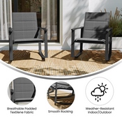 Brazos Set of 2 Black Outdoor Rocking Chairs with Flex Comfort Material and Black Steel Frames, 2-FV-FSC-2315N-BLK-GG