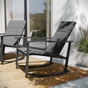 Brazos Set of 2 Black Outdoor Rocking Chairs with Flex Comfort Material and Black Steel Frames, 2-FV-FSC-2315N-BLK-GG