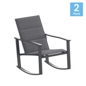 Brazos Set of 2 Black Outdoor Rocking Chairs with Flex Comfort Material and Black Steel Frames, 2-FV-FSC-2315N-BLK-GG