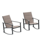 Brazos Set of 2 Brown Outdoor Rocking Chairs with Flex Comfort Material and Black Steel Frames, 2-FV-FSC-2315N-BRN-GG