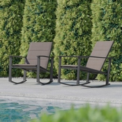 Brazos Set of 2 Brown Outdoor Rocking Chairs with Flex Comfort Material and Black Steel Frames, 2-FV-FSC-2315N-BRN-GG