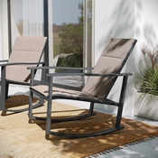 Brazos Set of 2 Brown Outdoor Rocking Chairs with Flex Comfort Material and Black Steel Frames, 2-FV-FSC-2315N-BRN-GG