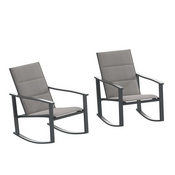Brazos Set of 2 Gray Outdoor Rocking Chairs with Flex Comfort Material and Black Steel Frames, 2-FV-FSC-2315N-GRY-GG