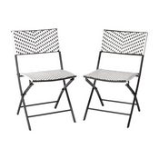 Rouen Set of 2 Commercial Grade Foldable French Bistro Chairs, Indoor/Outdoor PE Rattan Back and Seat, Black/White with Black Steel Frames, 2-FV-FWA086-BLK-WHT-GG