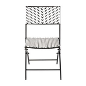 Rouen Set of 2 Commercial Grade Foldable French Bistro Chairs, Indoor/Outdoor PE Rattan Back and Seat, Black/White with Black Steel Frames, 2-FV-FWA086-BLK-WHT-GG