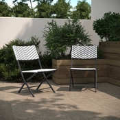 Rouen Set of 2 Commercial Grade Foldable French Bistro Chairs, Indoor/Outdoor PE Rattan Back and Seat, Black/White with Black Steel Frames, 2-FV-FWA086-BLK-WHT-GG