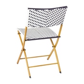 Rouen Set of 2 Commercial Grade Foldable French Bistro Chairs, Indoor/Outdoor PE Rattan Back and Seat, Navy/White with Natural Steel Frames, 2-FV-FWA086-NVY-WHT-GG