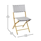 Rouen Set of 2 Commercial Grade Foldable French Bistro Chairs, Indoor/Outdoor PE Rattan Back and Seat, Navy/White with Natural Steel Frames, 2-FV-FWA086-NVY-WHT-GG