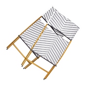 Rouen Set of 2 Commercial Grade Foldable French Bistro Chairs, Indoor/Outdoor PE Rattan Back and Seat, Navy/White with Natural Steel Frames, 2-FV-FWA086-NVY-WHT-GG