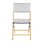 Rouen Set of 2 Commercial Grade Foldable French Bistro Chairs, Indoor/Outdoor PE Rattan Back and Seat, Navy/White with Natural Steel Frames, 2-FV-FWA086-NVY-WHT-GG