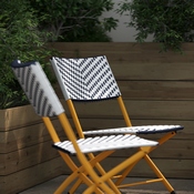Rouen Set of 2 Commercial Grade Foldable French Bistro Chairs, Indoor/Outdoor PE Rattan Back and Seat, Navy/White with Natural Steel Frames, 2-FV-FWA086-NVY-WHT-GG