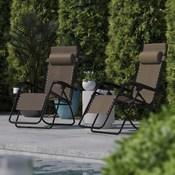 Celestial Adjustable Folding Mesh Zero Gravity Reclining Lounge Chair with Pillow and Cup Holder Tray in Brown, 2-GM-103122SS-B-GG