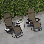Celestial Adjustable Folding Mesh Zero Gravity Reclining Lounge Chair with Pillow and Cup Holder Tray in Brown, 2-GM-103122SS-B-GG