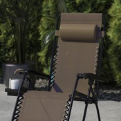 Celestial Adjustable Folding Mesh Zero Gravity Reclining Lounge Chair with Pillow and Cup Holder Tray in Brown, 2-GM-103122SS-B-GG