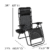Adjustable Folding Mesh Zero Gravity Reclining Lounge Chair with Pillow and Cup Holder Tray in Black, Set of 2, 2-GM-103122SS-BK-GG