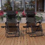 Adjustable Folding Mesh Zero Gravity Reclining Lounge Chair with Pillow and Cup Holder Tray in Black, Set of 2, 2-GM-103122SS-BK-GG