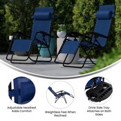 Celestial Adjustable Folding Mesh Zero Gravity Reclining Lounge Chair with Pillow and Cup Holder Tray in Navy, 2-GM-103122SS-NV-GG