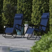 Celestial Adjustable Folding Mesh Zero Gravity Reclining Lounge Chair with Pillow and Cup Holder Tray in Navy, 2-GM-103122SS-NV-GG