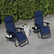 Celestial Adjustable Folding Mesh Zero Gravity Reclining Lounge Chair with Pillow and Cup Holder Tray in Navy, 2-GM-103122SS-NV-GG