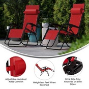 Celestial Adjustable Folding Mesh Zero Gravity Reclining Lounge Chair with Pillow and Cup Holder Tray in Red, 2-GM-103122SS-RD-GG