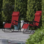 Celestial Adjustable Folding Mesh Zero Gravity Reclining Lounge Chair with Pillow and Cup Holder Tray in Red, 2-GM-103122SS-RD-GG