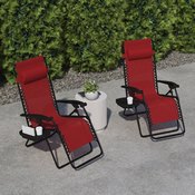 Celestial Adjustable Folding Mesh Zero Gravity Reclining Lounge Chair with Pillow and Cup Holder Tray in Red, 2-GM-103122SS-RD-GG