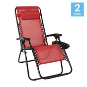 Celestial Adjustable Folding Mesh Zero Gravity Reclining Lounge Chair with Pillow and Cup Holder Tray in Red, 2-GM-103122SS-RD-GG