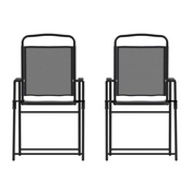 Set of 2 Mystic Folding Patio Sling Chairs, Outdoor Textilene Lawn Chairs with Armrests in Black, 2-GM-SC098-BK-GG