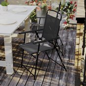 Set of 2 Mystic Folding Patio Sling Chairs, Outdoor Textilene Lawn Chairs with Armrests in Black, 2-GM-SC098-BK-GG