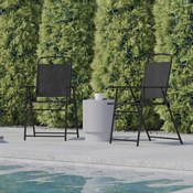 Set of 2 Mystic Folding Patio Sling Chairs, Outdoor Textilene Lawn Chairs with Armrests in Black, 2-GM-SC098-BK-GG
