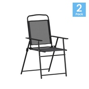 Set of 2 Mystic Folding Patio Sling Chairs, Outdoor Textilene Lawn Chairs with Armrests in Black, 2-GM-SC098-BK-GG