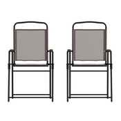 Set of 2 Mystic Folding Patio Sling Chairs, Outdoor Textilene Lawn Chairs with Armrests in Brown, 2-GM-SC098-BR-GG