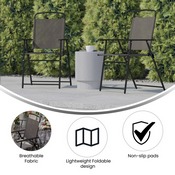 Set of 2 Mystic Folding Patio Sling Chairs, Outdoor Textilene Lawn Chairs with Armrests in Brown, 2-GM-SC098-BR-GG