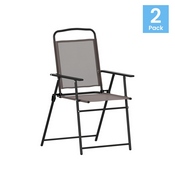 Set of 2 Mystic Folding Patio Sling Chairs, Outdoor Textilene Lawn Chairs with Armrests in Brown, 2-GM-SC098-BR-GG