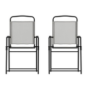 Set of 2 Mystic Folding Patio Sling Chairs, Outdoor Textilene Lawn Chairs with Armrests in Gray, 2-GM-SC098-GY-GG