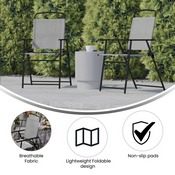 Set of 2 Mystic Folding Patio Sling Chairs, Outdoor Textilene Lawn Chairs with Armrests in Gray, 2-GM-SC098-GY-GG