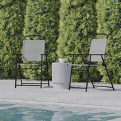 Set of 2 Mystic Folding Patio Sling Chairs, Outdoor Textilene Lawn Chairs with Armrests in Gray, 2-GM-SC098-GY-GG