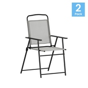 Set of 2 Mystic Folding Patio Sling Chairs, Outdoor Textilene Lawn Chairs with Armrests in Gray, 2-GM-SC098-GY-GG