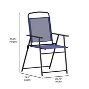 Set of 2 Mystic Folding Patio Sling Chairs, Outdoor Textilene Lawn Chairs with Armrests in Navy, 2-GM-SC098-NV-GG