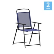 Set of 2 Mystic Folding Patio Sling Chairs, Outdoor Textilene Lawn Chairs with Armrests in Navy, 2-GM-SC098-NV-GG