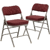 2 Pk. HERCULES Series Premium Curved Triple Braced & Double Hinged Burgundy Fabric Metal Folding Chair, 2-HA-MC320AF-BG-GG