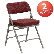 2 Pk. HERCULES Series Premium Curved Triple Braced & Double Hinged Burgundy Fabric Metal Folding Chair, 2-HA-MC320AF-BG-GG
