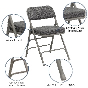 2 Pk. HERCULES Series Premium Curved Triple Braced & Double Hinged Gray Fabric Metal Folding Chair, 2-HA-MC320AF-GRY-GG