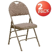 2 Pk. HERCULES Series Ultra-Premium Triple Braced Beige Fabric Metal Folding Chair with Easy-Carry Handle, 2-HA-MC705AF-3-BGE-GG