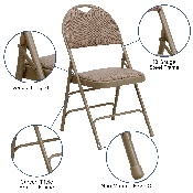 2 Pk. HERCULES Series Ultra-Premium Triple Braced Beige Fabric Metal Folding Chair with Easy-Carry Handle, 2-HA-MC705AF-3-BGE-GG