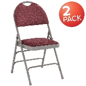 2 Pk. HERCULES Series Ultra-Premium Triple Braced Burgundy Fabric Metal Folding Chair with Easy-Carry Handle, 2-HA-MC705AF-3-BY-GG