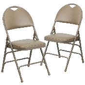 2 Pk. HERCULES Series Ultra-Premium Triple Braced Beige Vinyl Metal Folding Chair with Easy-Carry Handle, 2-HA-MC705AV-3-BGE-GG